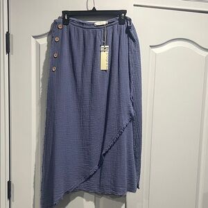 Stylish Asymmetrical Skirt in Blue with Button Details